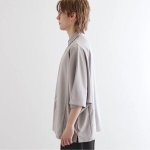 COS Oversized Gray Button Down Short Sleeve Top
